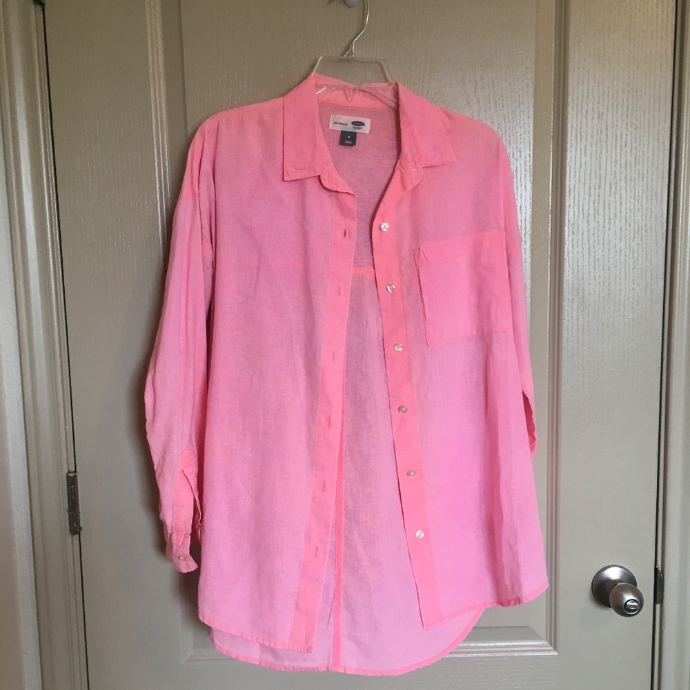 Hot Coral boyfriend button down Old Navy shirt